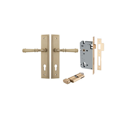 Iver Verona Door Lever Stepped Latch Pair, Passage Kit, Privacy Kit , Entrance Kit with High Security Lock -Brushed Brass