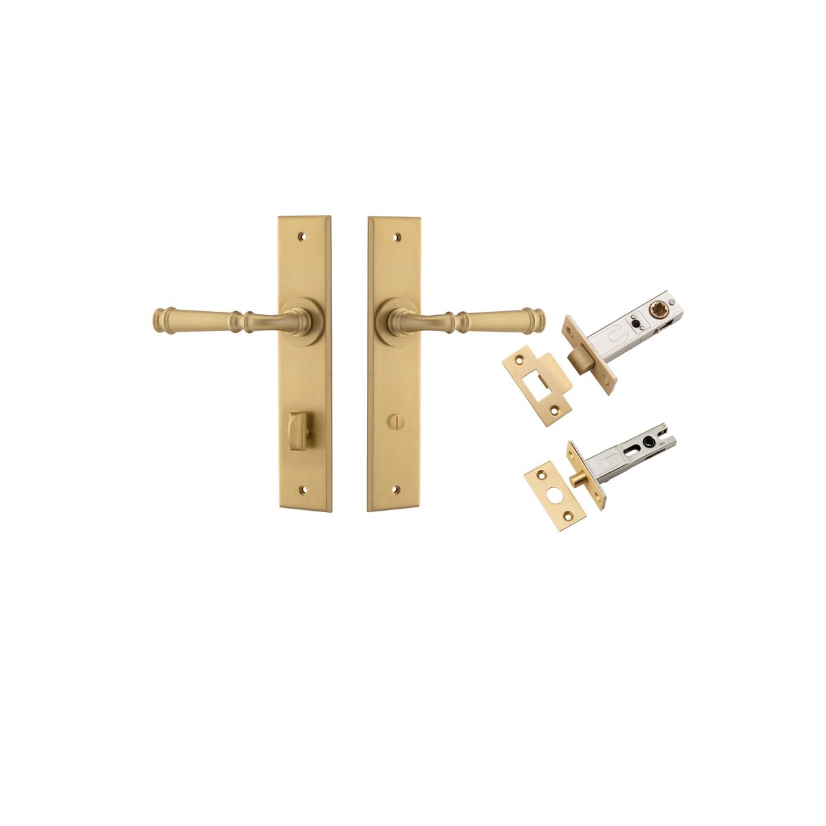 Iver Verona Door Lever Chamfered Latch Pair, Passage Kit, Privacy Kit , Entrance Kit with High Security Lock -Brushed Brass