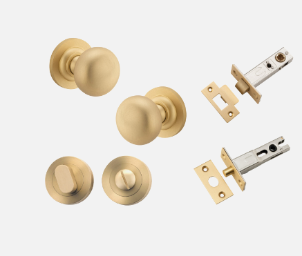 Iver Cambridge Door Knob 0252 Round Rose Brushed Brass - Passage kit ,privacy kit & Entrance Kit (Dual Function 5 pin and Key Thumb 6 Pin)