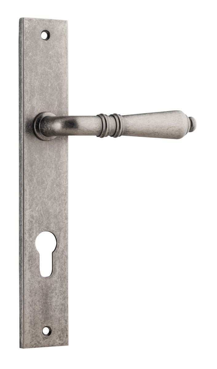 Iver Sarlat  Door Lever Rectangular Latch Pair, Passage Kit, Privacy Kit , Entrance Kit with High Security Lock - Distressed Nickel