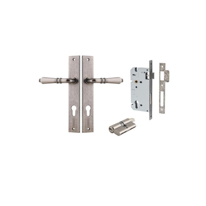 Iver Sarlat  Door Lever Rectangular Latch Pair, Passage Kit, Privacy Kit , Entrance Kit with High Security Lock - Distressed Nickel