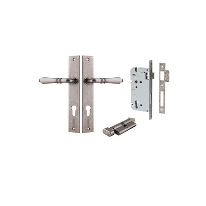 Iver Sarlat  Door Lever Rectangular Latch Pair, Passage Kit, Privacy Kit , Entrance Kit with High Security Lock - Distressed Nickel