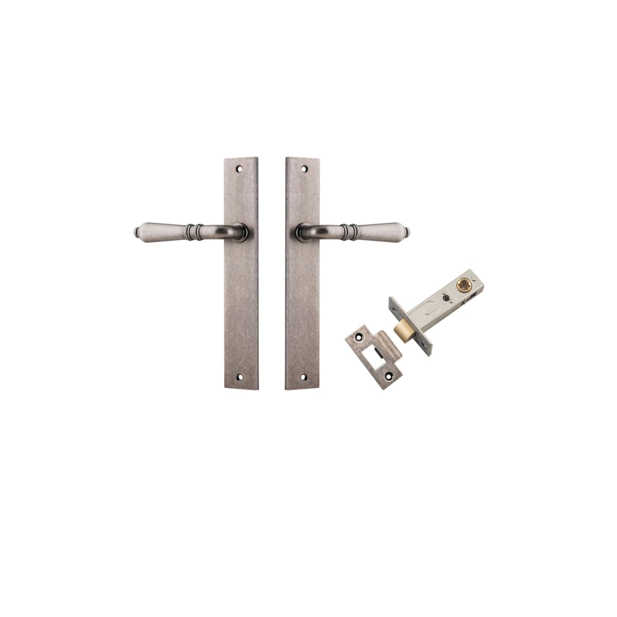 Iver Sarlat  Door Lever Rectangular Latch Pair, Passage Kit, Privacy Kit , Entrance Kit with High Security Lock - Distressed Nickel