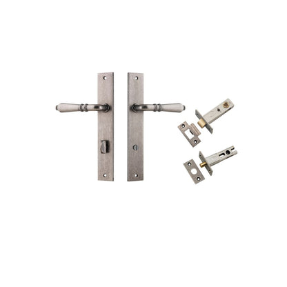 Iver Sarlat  Door Lever Rectangular Latch Pair, Passage Kit, Privacy Kit , Entrance Kit with High Security Lock - Distressed Nickel