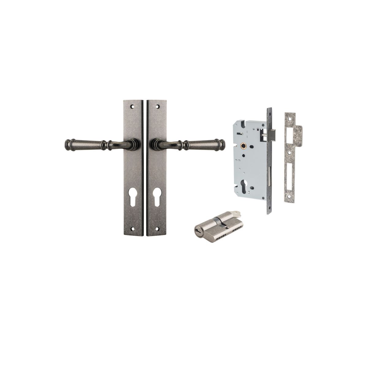 Iver Verona Door Lever Rectangular Latch Pair, Passage Kit, Privacy Kit , Entrance Kit with High Security Lock - Distressed Nickel
