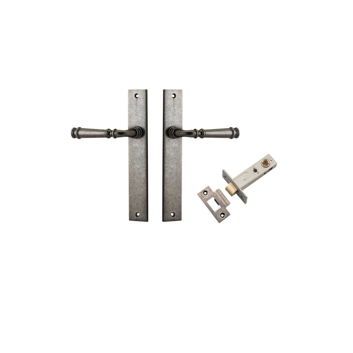 Iver Verona Door Lever Rectangular Latch Pair, Passage Kit, Privacy Kit , Entrance Kit with High Security Lock - Distressed Nickel