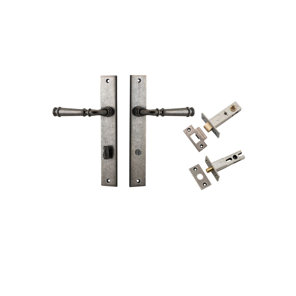 Iver Verona Door Lever Rectangular Latch Pair, Passage Kit, Privacy Kit , Entrance Kit with High Security Lock - Distressed Nickel