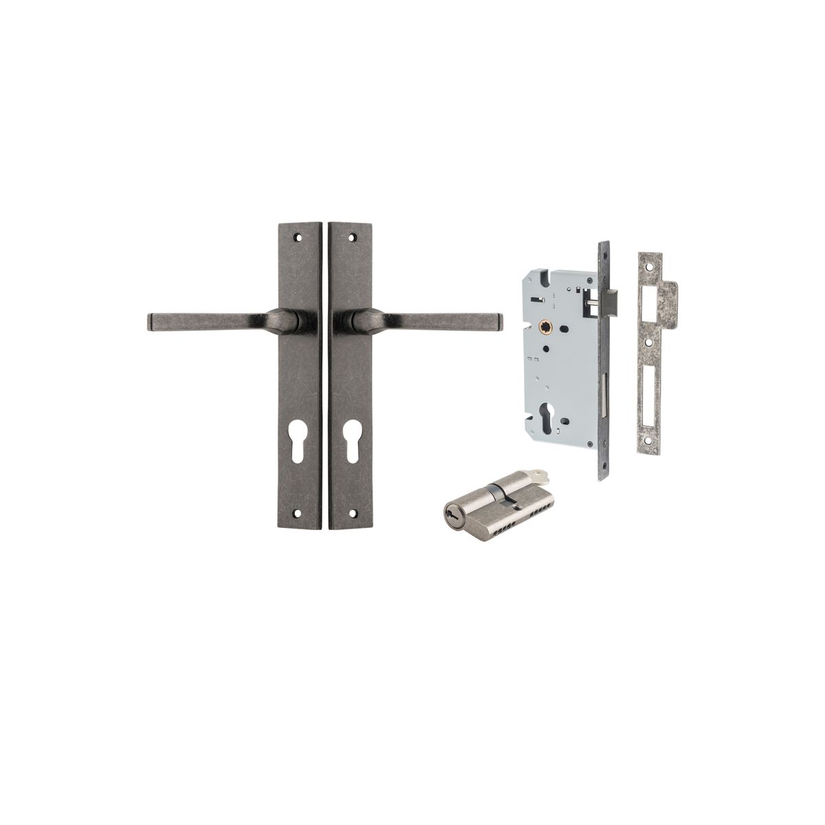 Iver Annecy Door Lever Rectangular Latch Pair, Passage Kit, Privacy Kit , Entrance Kit with High Security Lock -Distressed Nickel