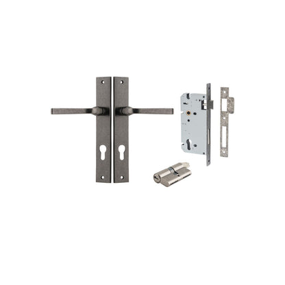 Iver Annecy Door Lever Rectangular Latch Pair, Passage Kit, Privacy Kit , Entrance Kit with High Security Lock -Distressed Nickel