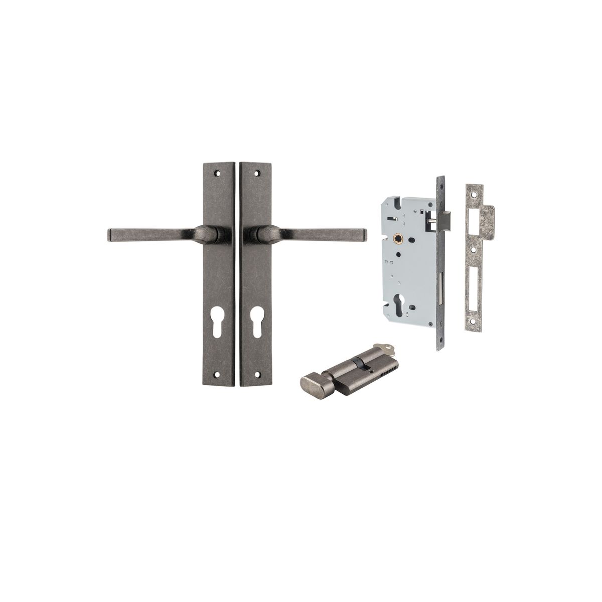 Iver Annecy Door Lever Rectangular Latch Pair, Passage Kit, Privacy Kit , Entrance Kit with High Security Lock -Distressed Nickel