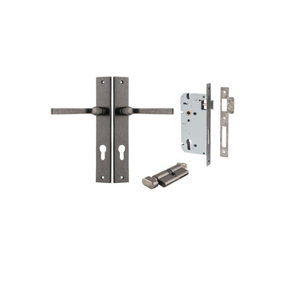 Iver Annecy Door Lever Rectangular Latch Pair, Passage Kit, Privacy Kit , Entrance Kit with High Security Lock -Distressed Nickel