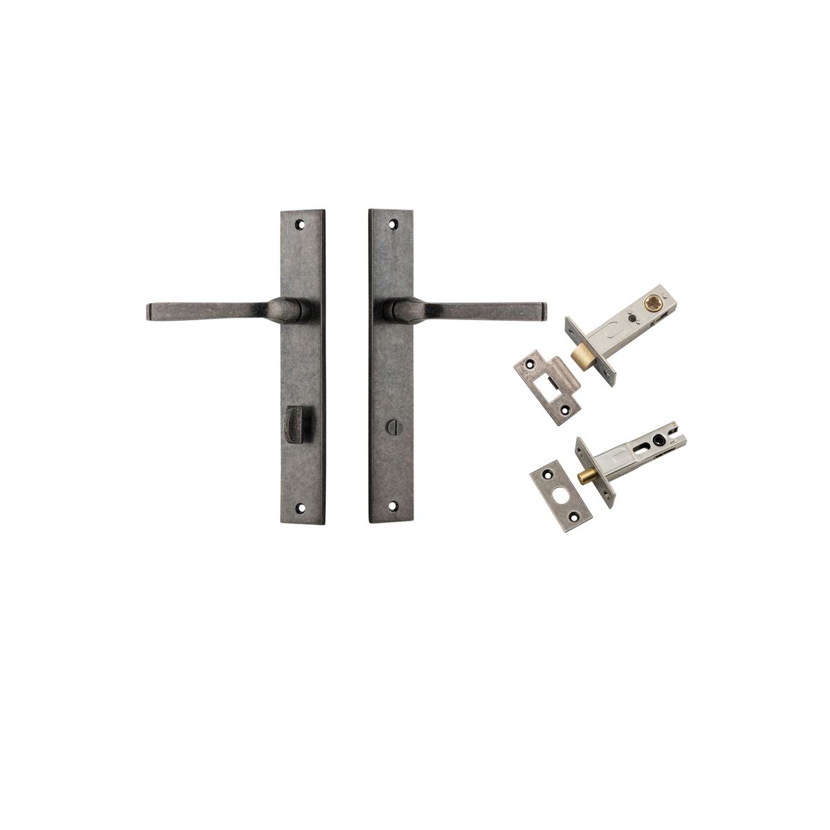 Iver Annecy Door Lever Rectangular Latch Pair, Passage Kit, Privacy Kit , Entrance Kit with High Security Lock -Distressed Nickel