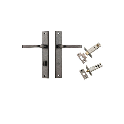 Iver Annecy Door Lever Rectangular Latch Pair, Passage Kit, Privacy Kit , Entrance Kit with High Security Lock -Distressed Nickel