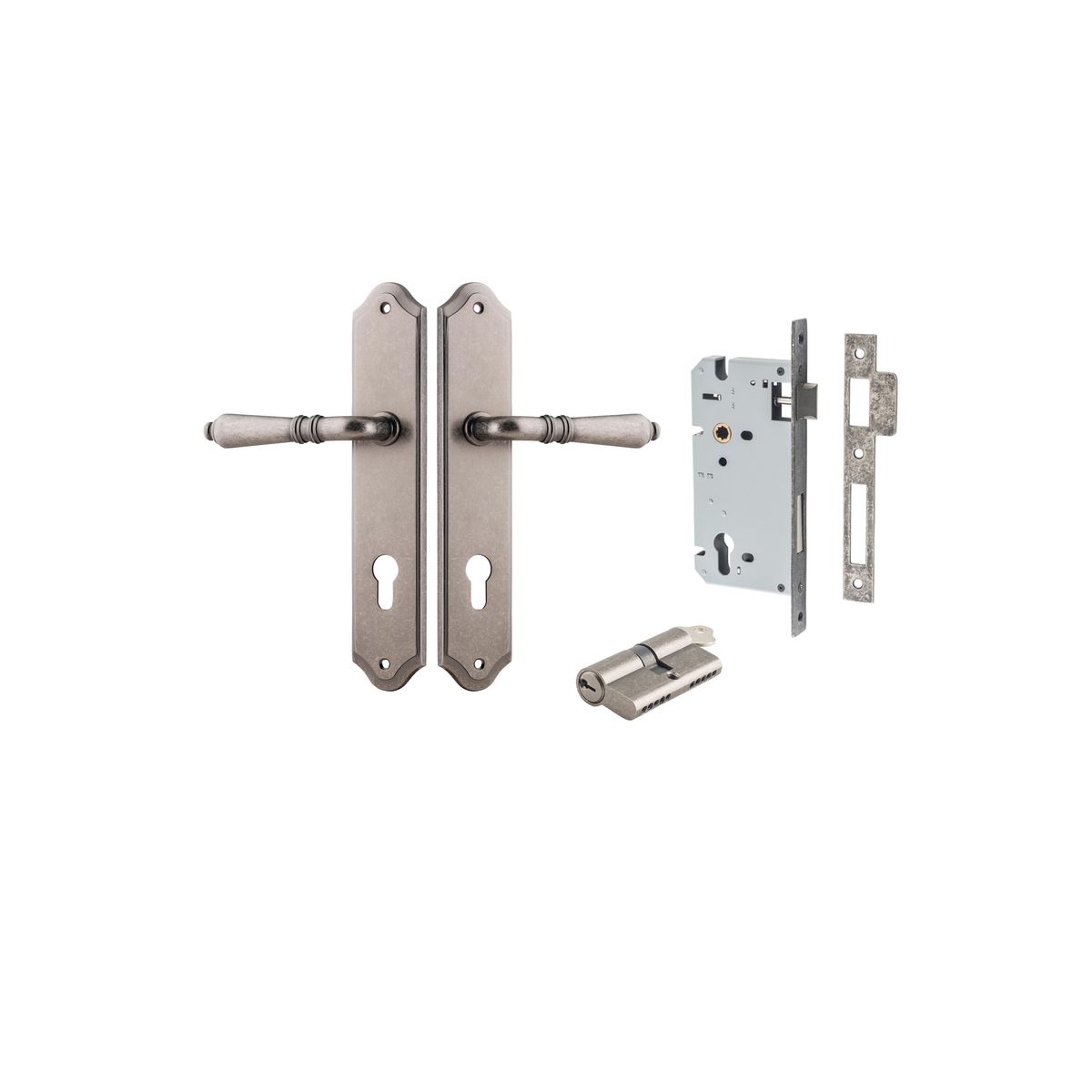 Iver Sarlat  Door Lever Oval Latch Pair, Passage Kit, Privacy Kit , Entrance Kit with High Security Lock - Distressed Nickel