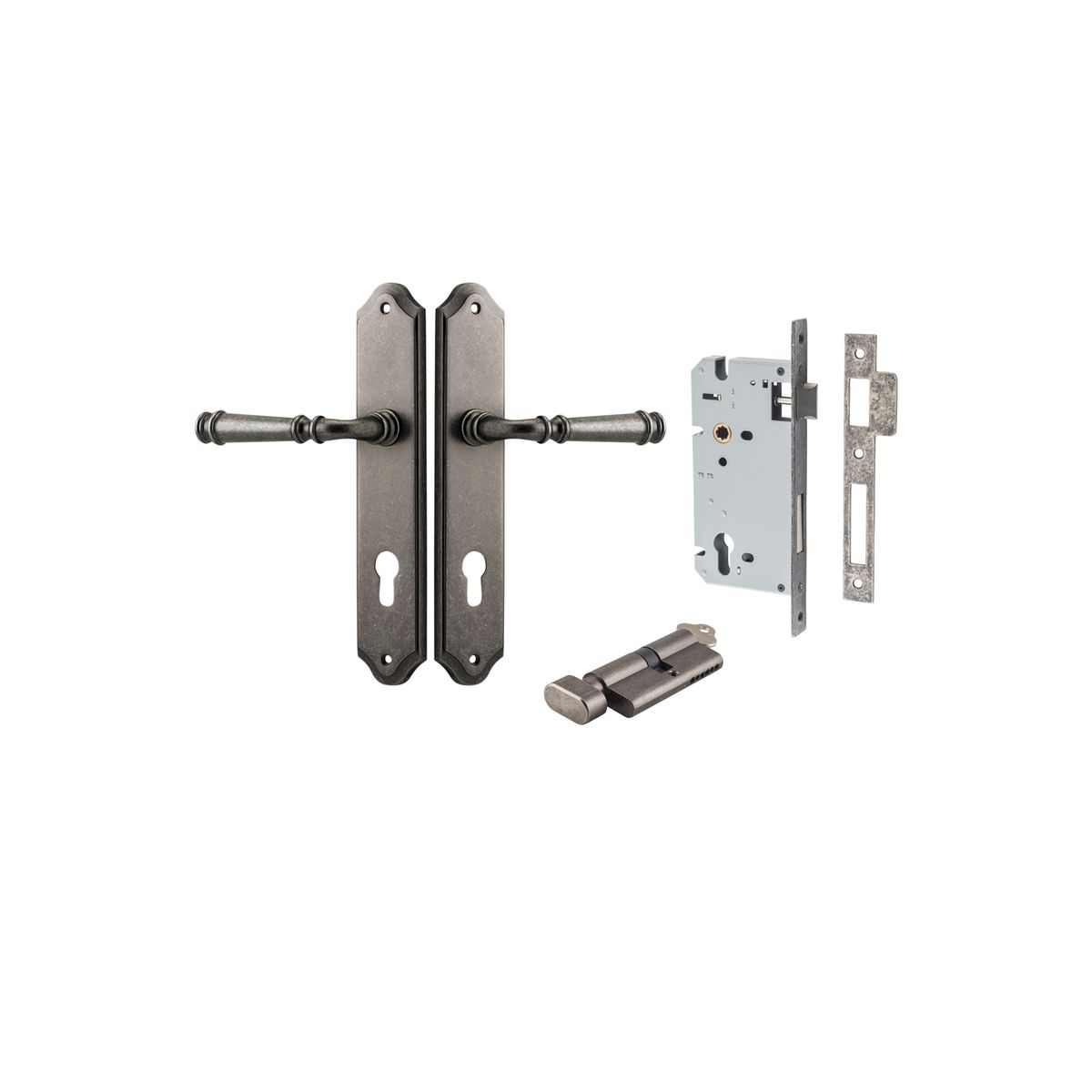 Iver Verona Door Lever Shouldered Latch Pair, Passage Kit, Privacy Kit , Entrance Kit with High Security Lock- Distressed Nickel