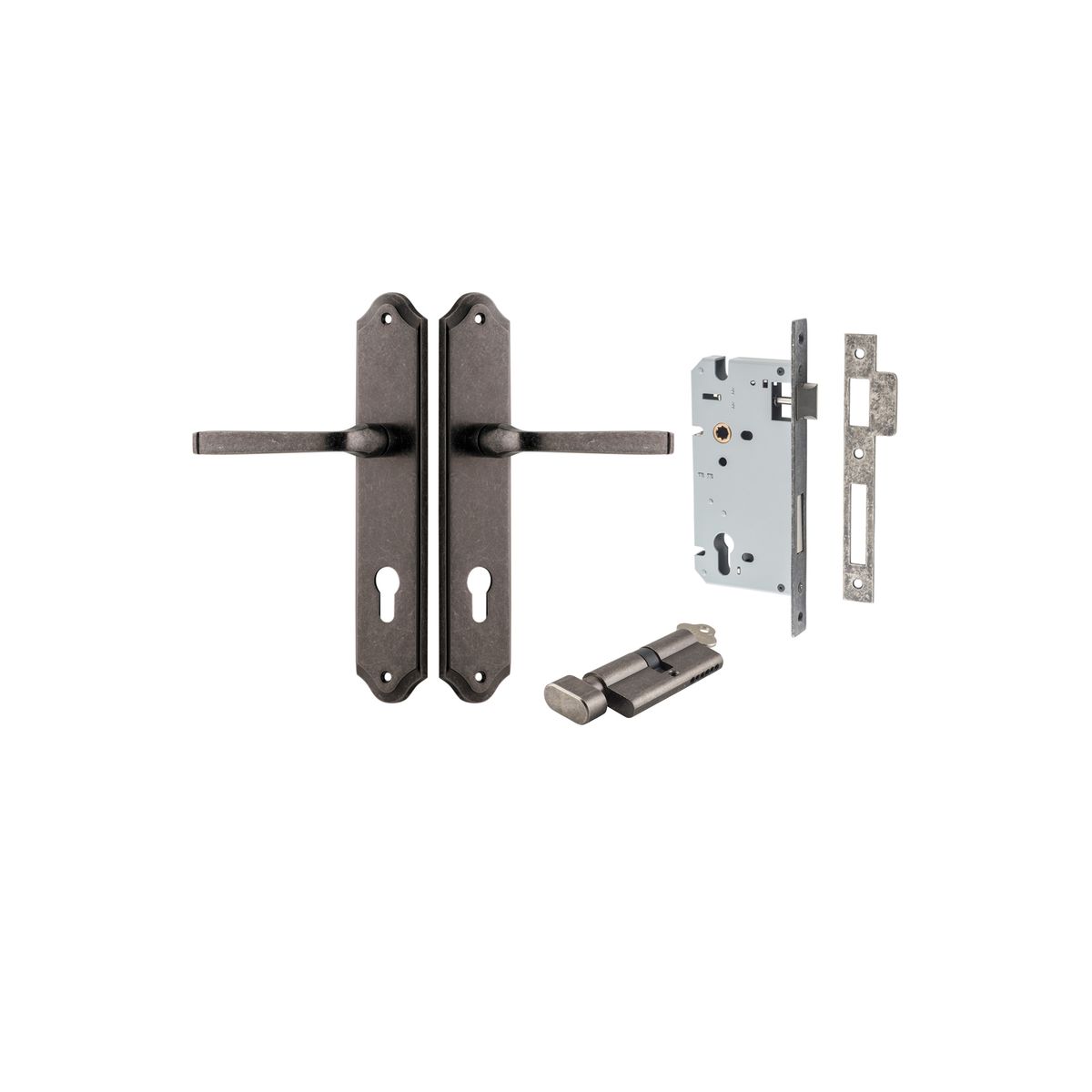 Iver Annecy Door Lever Shouldered Latch Pair, Passage Kit, Privacy Kit , Entrance Kit with High Security Lock -Distressed Nickel