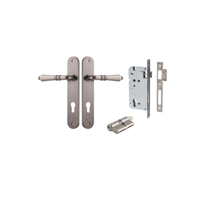 Iver Sarlat  Door Lever Oval Latch Pair, Passage Kit, Privacy Kit , Entrance Kit with High Security Lock - Distressed Nickel