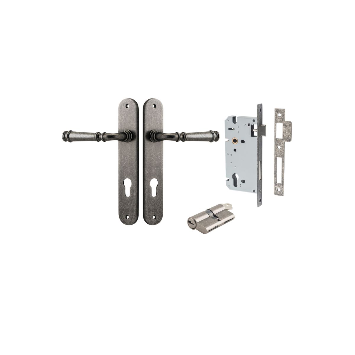 Iver Verona Door Lever Oval Latch Pair, Passage Kit, Privacy Kit , Entrance Kit with High Security Lock -Distressed Nickel
