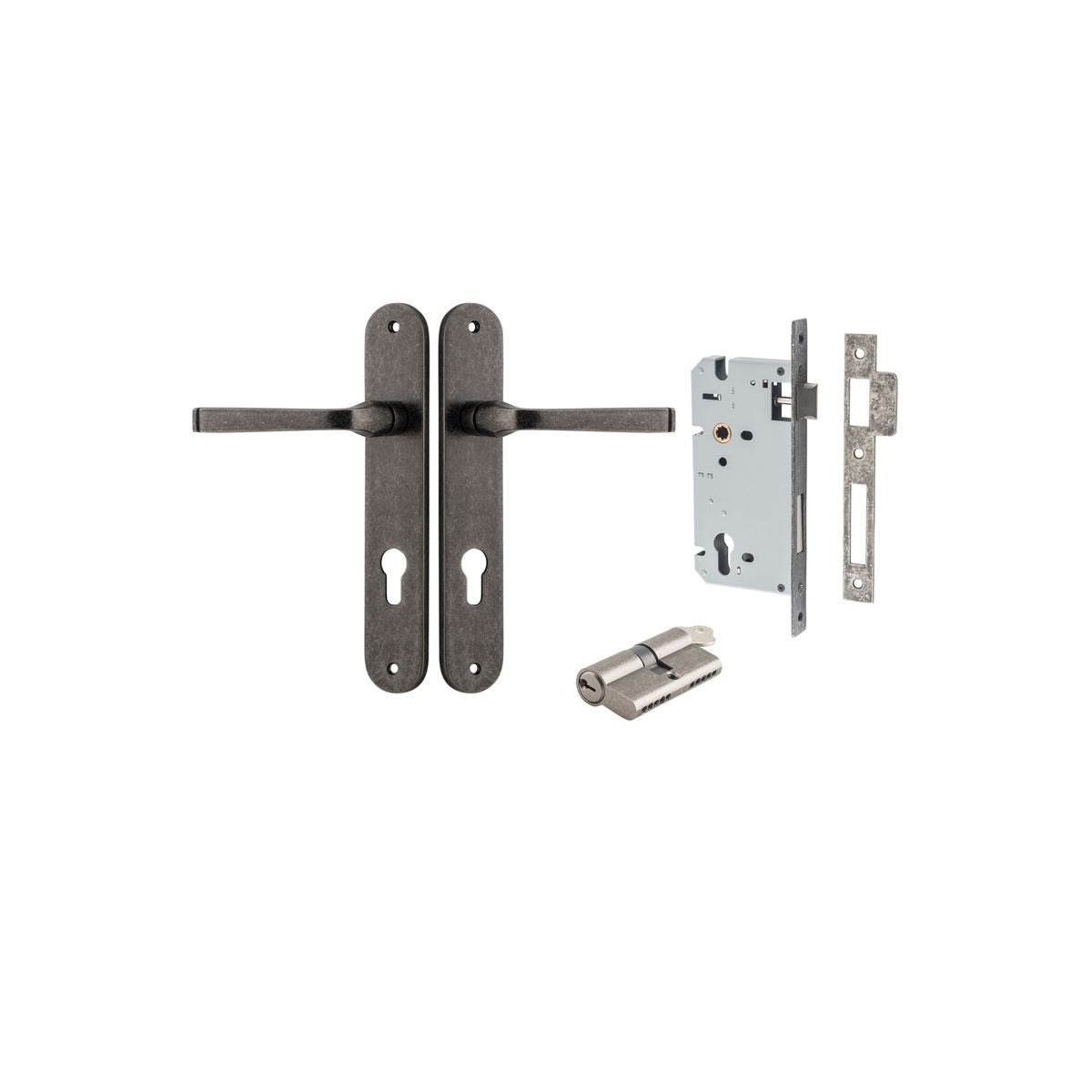 Iver Annecy Door Lever Oval Latch Pair, Passage Kit, Privacy Kit , Entrance Kit with High Security Lock - Distressed Nickel