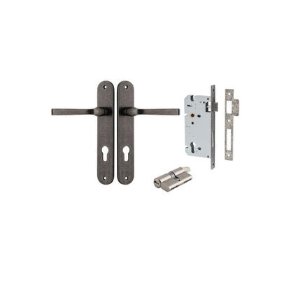 Iver Annecy Door Lever Oval Latch Pair, Passage Kit, Privacy Kit , Entrance Kit with High Security Lock - Distressed Nickel