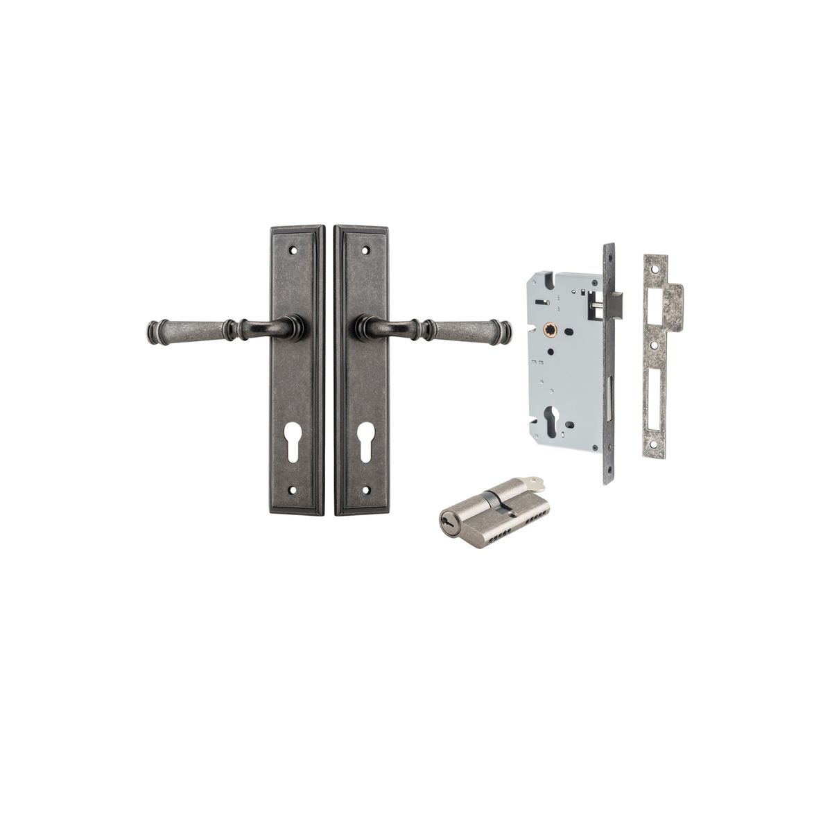Iver Verona Door Lever Stepped Latch Pair, Passage Kit, Privacy Kit , Entrance Kit with High Security Lock- Distressed Nickel