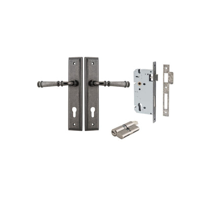 Iver Verona Door Lever Stepped Latch Pair, Passage Kit, Privacy Kit , Entrance Kit with High Security Lock- Distressed Nickel
