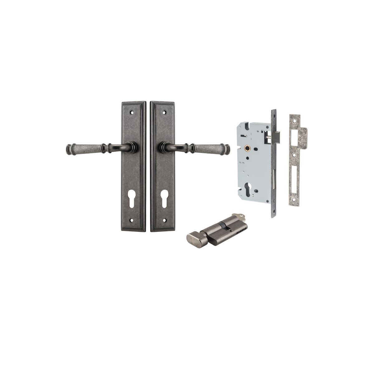 Iver Verona Door Lever Stepped Latch Pair, Passage Kit, Privacy Kit , Entrance Kit with High Security Lock- Distressed Nickel
