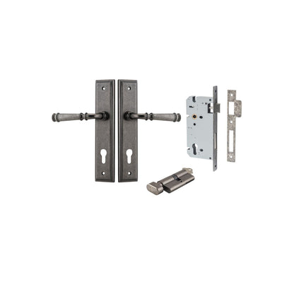 Iver Verona Door Lever Stepped Latch Pair, Passage Kit, Privacy Kit , Entrance Kit with High Security Lock- Distressed Nickel