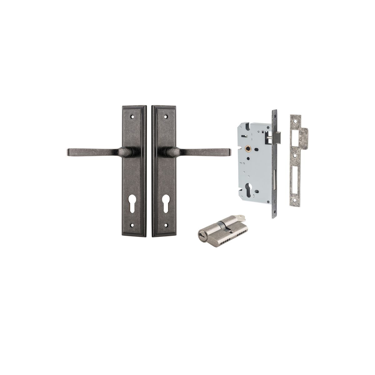 Iver Annecy Door Lever Shouldered Latch Pair, Passage Kit, Privacy Kit , Entrance Kit with High Security Lock -Distressed Nickel