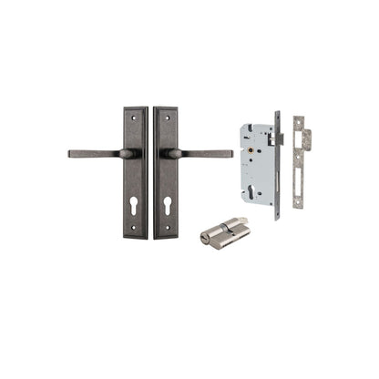 Iver Annecy Door Lever Shouldered Latch Pair, Passage Kit, Privacy Kit , Entrance Kit with High Security Lock -Distressed Nickel