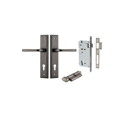 Iver Annecy Door Lever Shouldered Latch Pair, Passage Kit, Privacy Kit , Entrance Kit with High Security Lock -Distressed Nickel