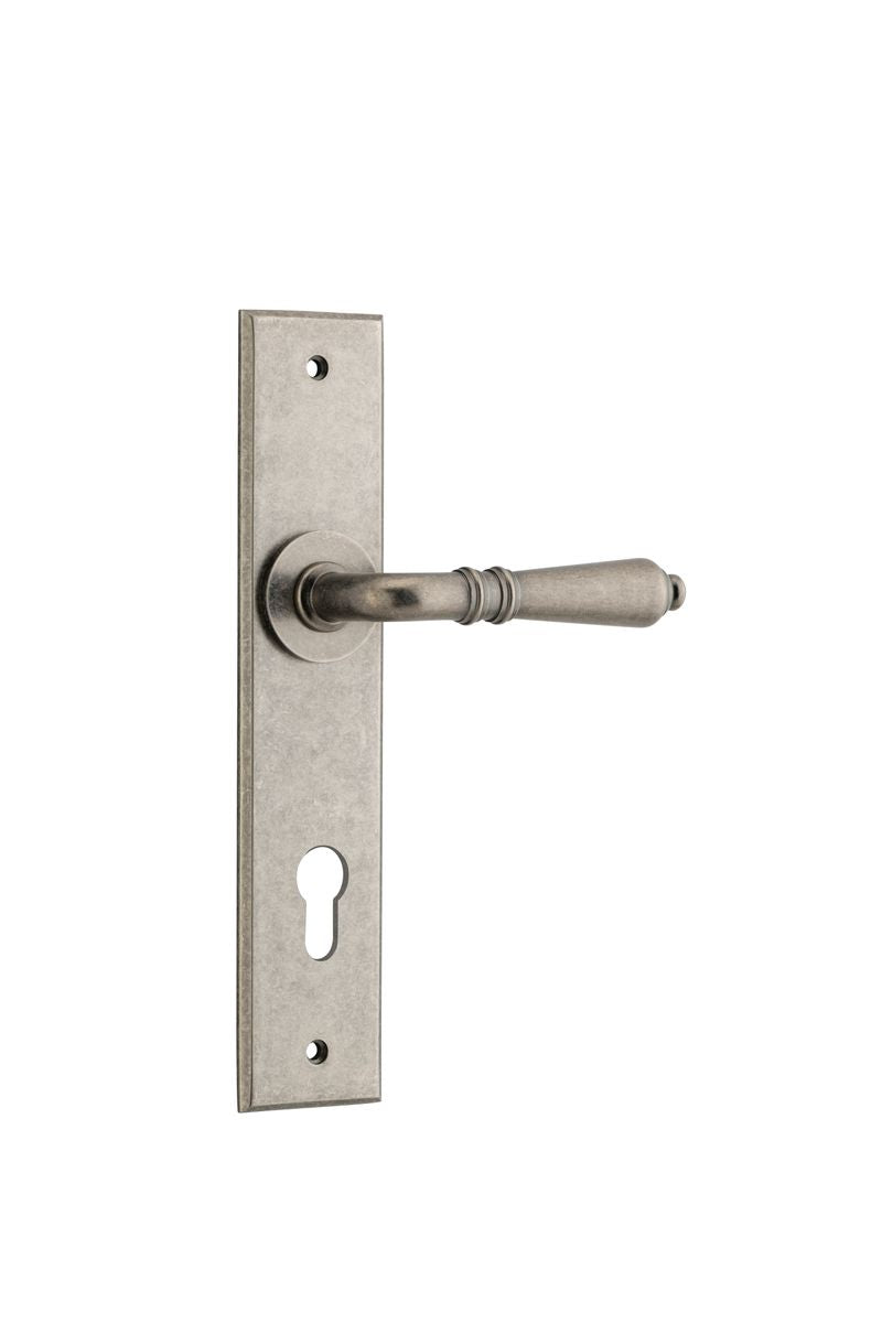 Iver Sarlat  Door Lever Chamfered Latch Pair, Passage Kit, Privacy Kit , Entrance Kit with High Security Lock - Distressed Nickel