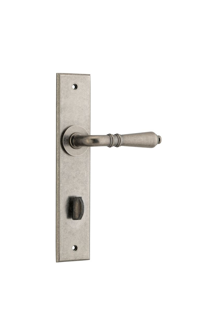 Iver Sarlat  Door Lever Chamfered Latch Pair, Passage Kit, Privacy Kit , Entrance Kit with High Security Lock - Distressed Nickel