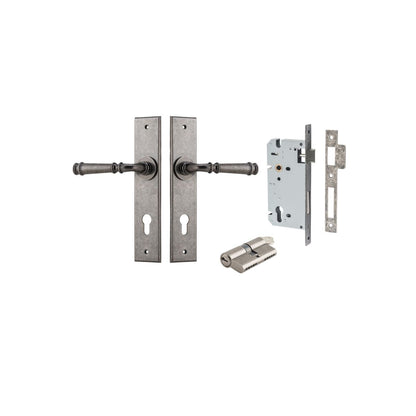 Iver Verona Door Lever Chamfered Latch Pair, Passage Kit, Privacy Kit , Entrance Kit with High Security Lock- Distressed Nickel