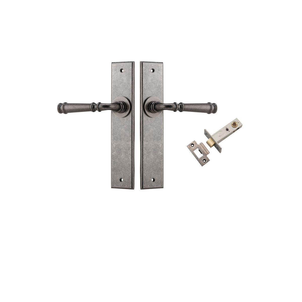 Iver Verona Door Lever Chamfered Latch Pair, Passage Kit, Privacy Kit , Entrance Kit with High Security Lock- Distressed Nickel