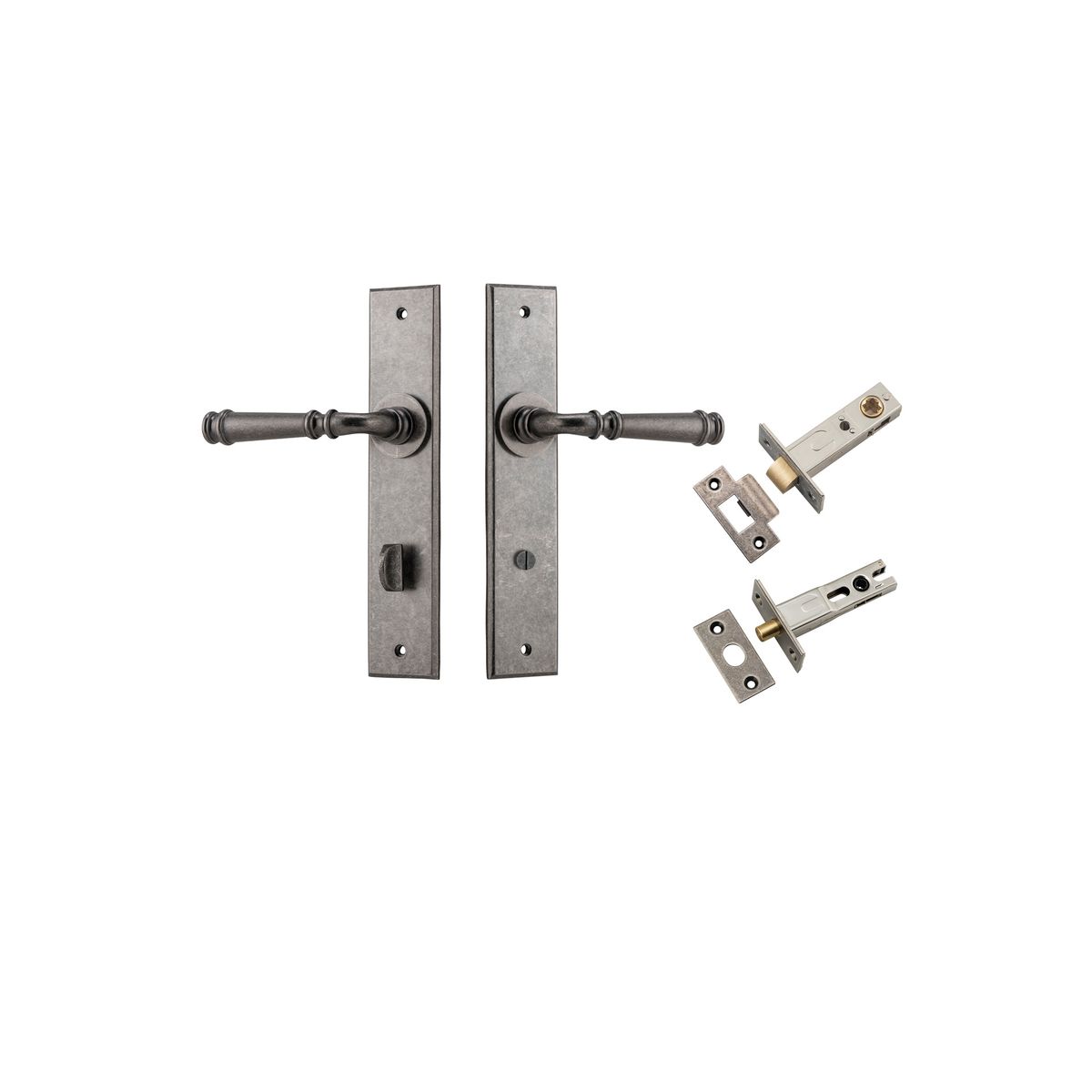 Iver Verona Door Lever Chamfered Latch Pair, Passage Kit, Privacy Kit , Entrance Kit with High Security Lock- Distressed Nickel