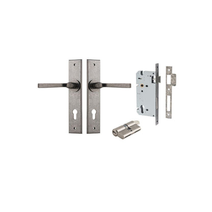 Iver Annecy Door Lever Chamfered Latch Pair, Passage Kit, Privacy Kit , Entrance Kit with High Security Lock -Distressed Nickel