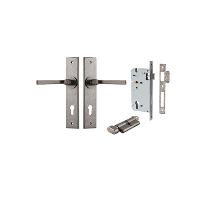 Iver Annecy Door Lever Chamfered Latch Pair, Passage Kit, Privacy Kit , Entrance Kit with High Security Lock -Distressed Nickel