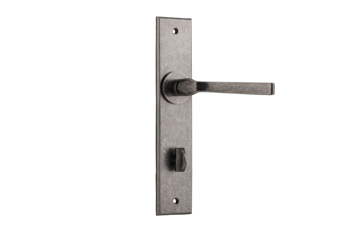 Iver Annecy Door Lever Chamfered Latch Pair, Passage Kit, Privacy Kit , Entrance Kit with High Security Lock -Distressed Nickel