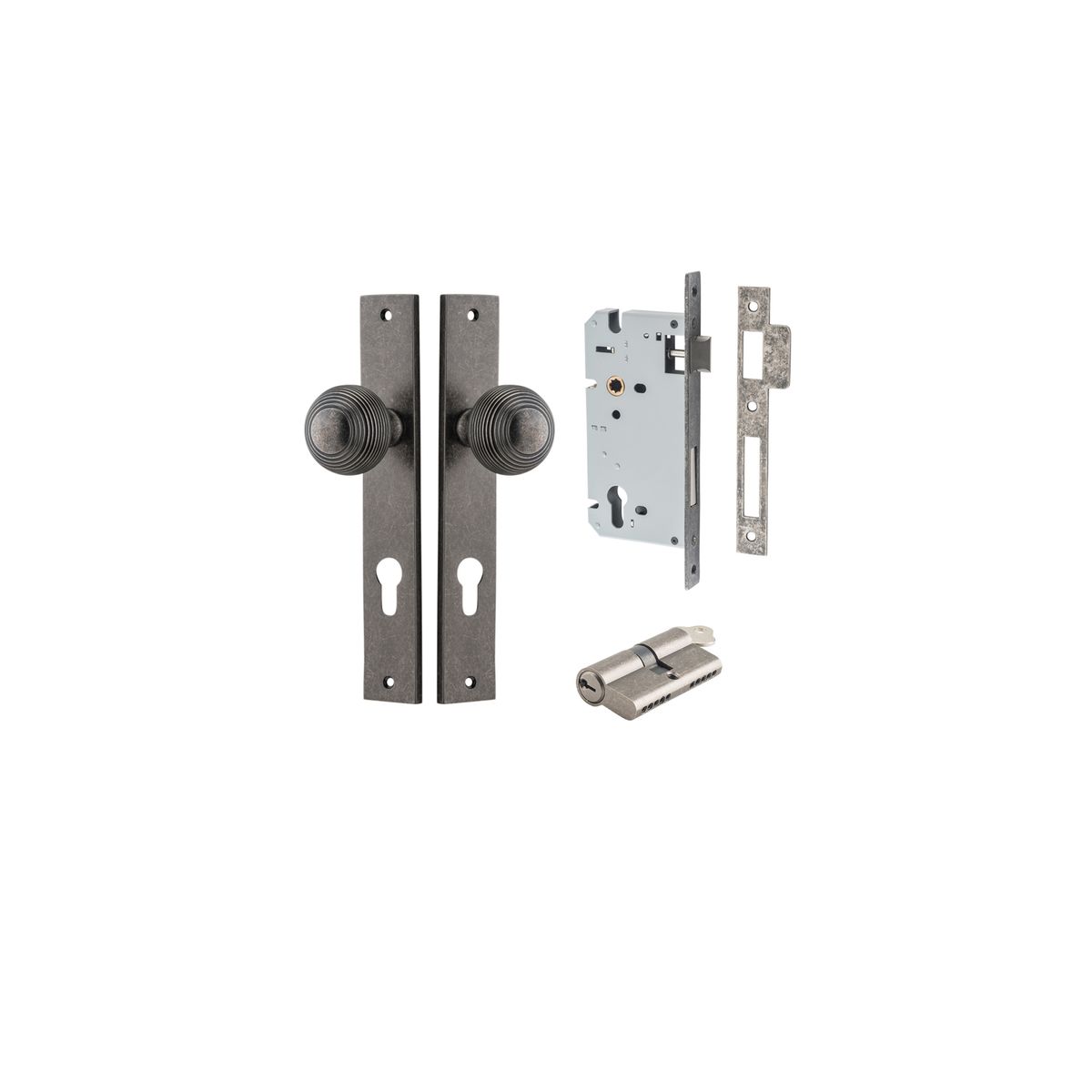 Iver Guildford Door Knob Rectangular Latch Pair, Passage Kit, Privacy Kit , Entrance Kit with High Security Lock - Distressed Nickel