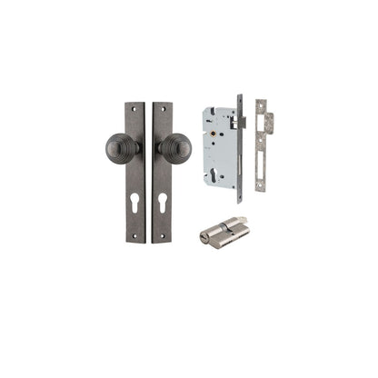 Iver Guildford Door Knob Rectangular Latch Pair, Passage Kit, Privacy Kit , Entrance Kit with High Security Lock - Distressed Nickel