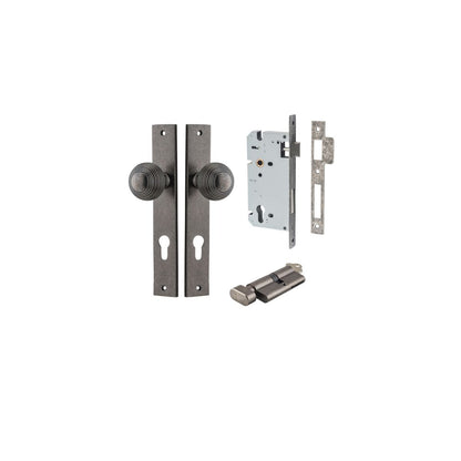 Iver Guildford Door Knob Rectangular Latch Pair, Passage Kit, Privacy Kit , Entrance Kit with High Security Lock - Distressed Nickel