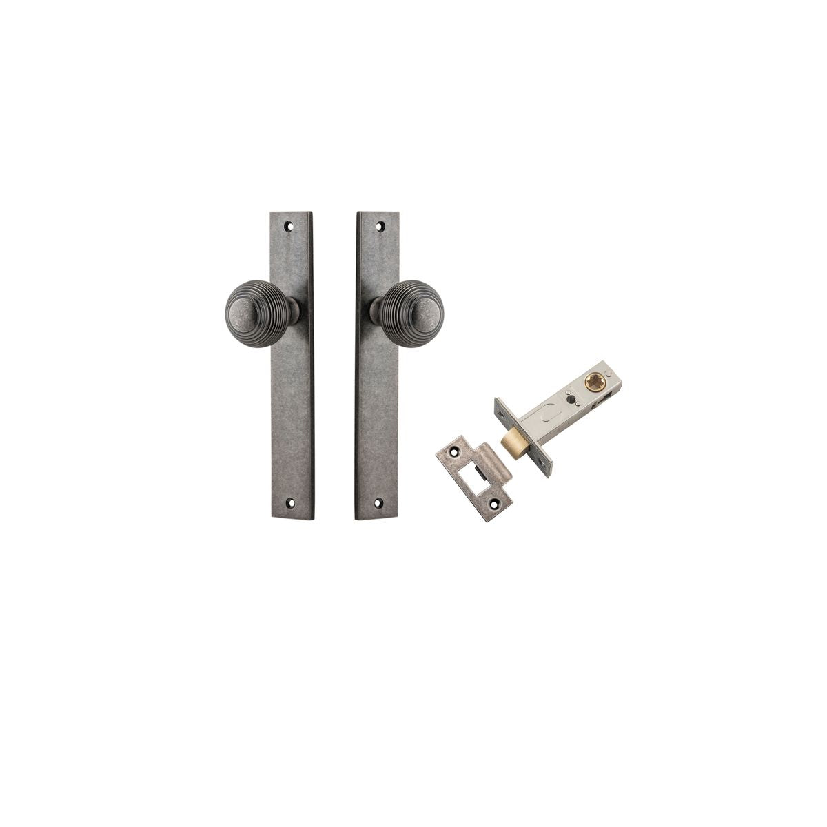 Iver Guildford Door Knob Rectangular Latch Pair, Passage Kit, Privacy Kit , Entrance Kit with High Security Lock - Distressed Nickel