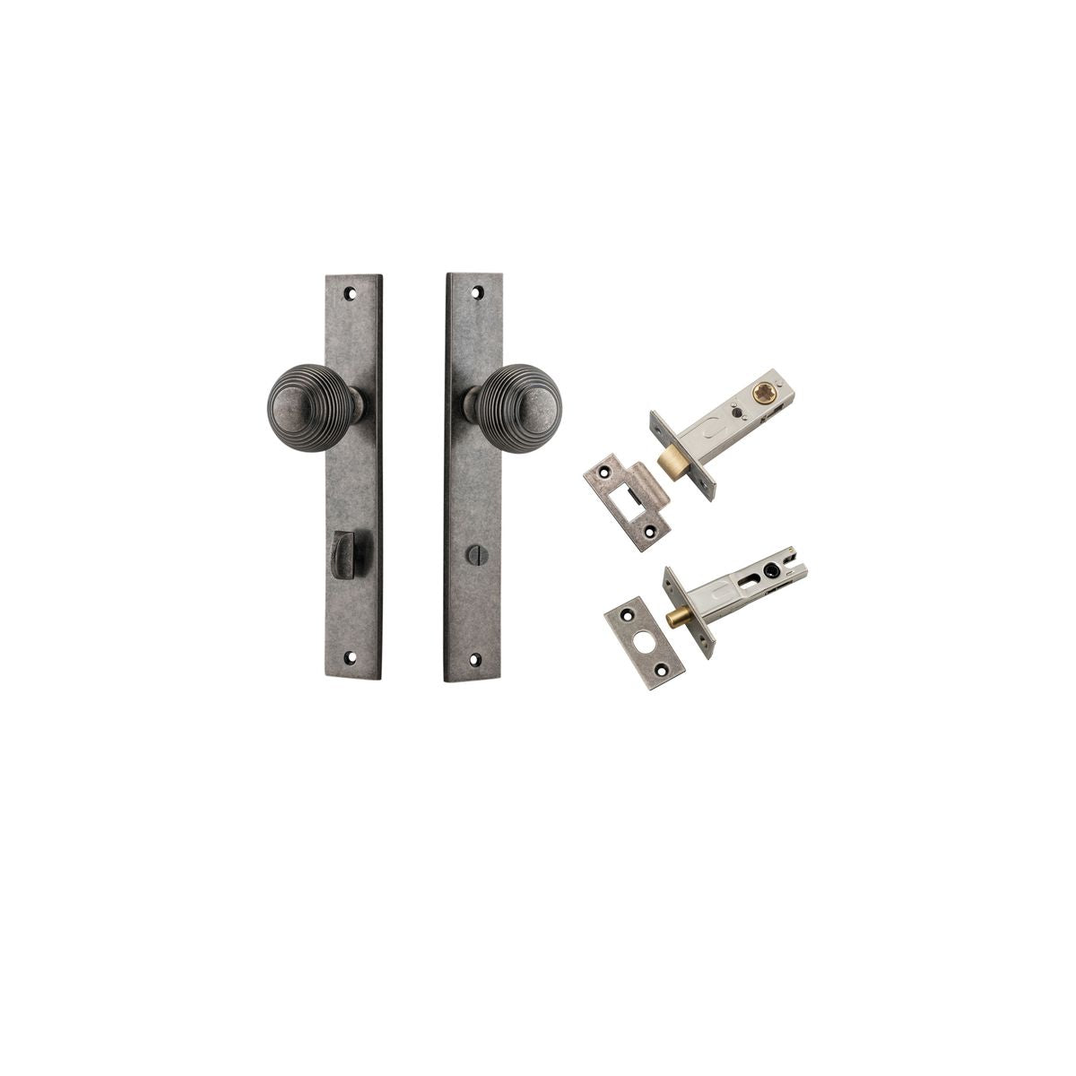 Iver Guildford Door Knob Rectangular Latch Pair, Passage Kit, Privacy Kit , Entrance Kit with High Security Lock - Distressed Nickel