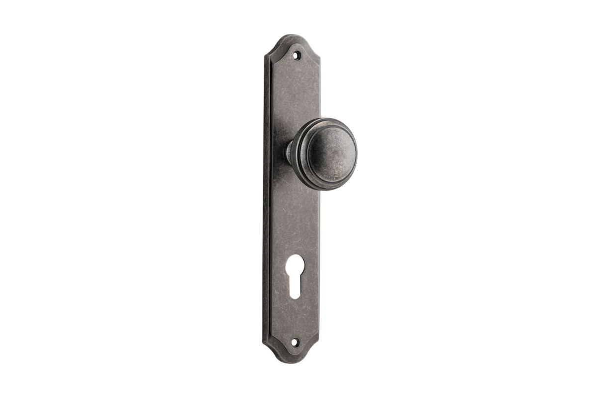 Iver Paddington  Door Knob Shouldered Latch Pair, Passage Kit, Privacy Kit , Entrance Kit with High Security Lock - Distressed Nickel