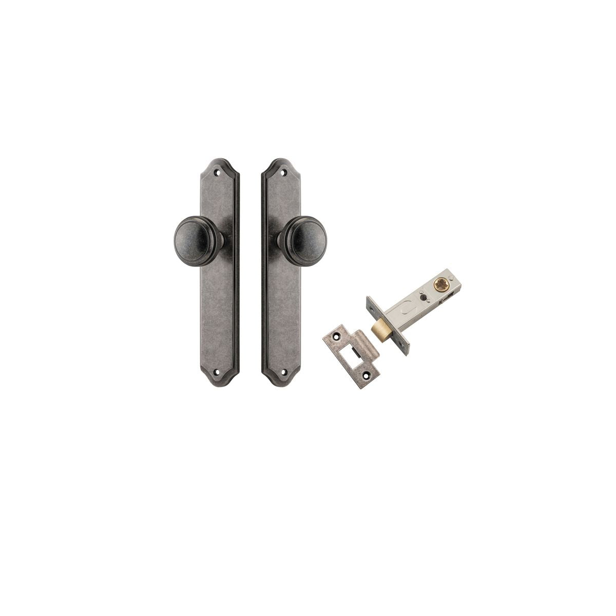 Iver Paddington  Door Knob Shouldered Latch Pair, Passage Kit, Privacy Kit , Entrance Kit with High Security Lock - Distressed Nickel