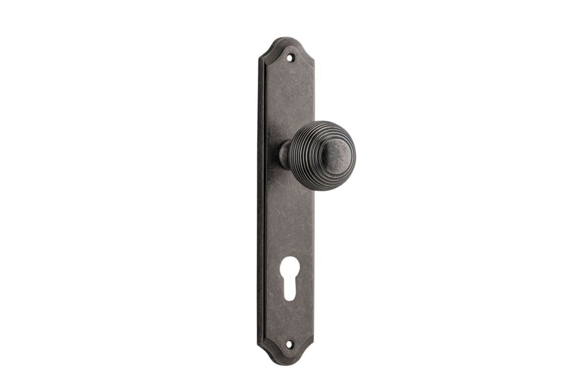 Iver Guildford Door Knob Shouldered Latch Pair, Passage Kit, Privacy Kit , Entrance Kit with High Security Lock - Distressed Nickel