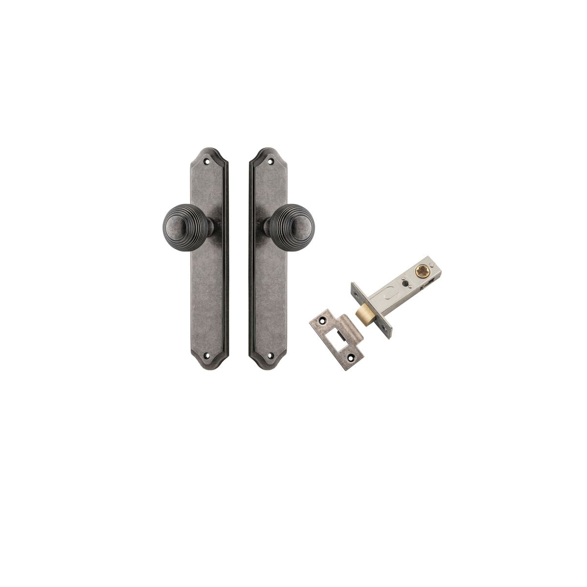 Iver Guildford Door Knob Shouldered Latch Pair, Passage Kit, Privacy Kit , Entrance Kit with High Security Lock - Distressed Nickel