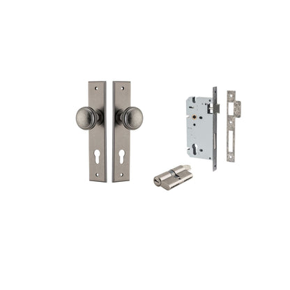 Iver Paddington  Door Knob Chamfered Latch Pair, Passage Kit, Privacy Kit , Entrance Kit with High Security Lock - Distressed Nickel