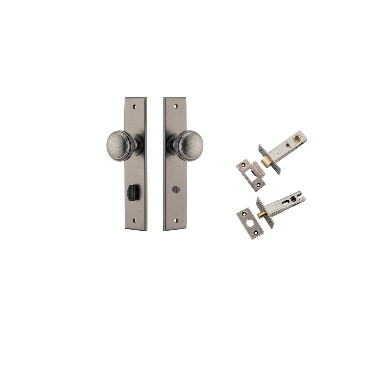 Iver Paddington  Door Knob Chamfered Latch Pair, Passage Kit, Privacy Kit , Entrance Kit with High Security Lock - Distressed Nickel